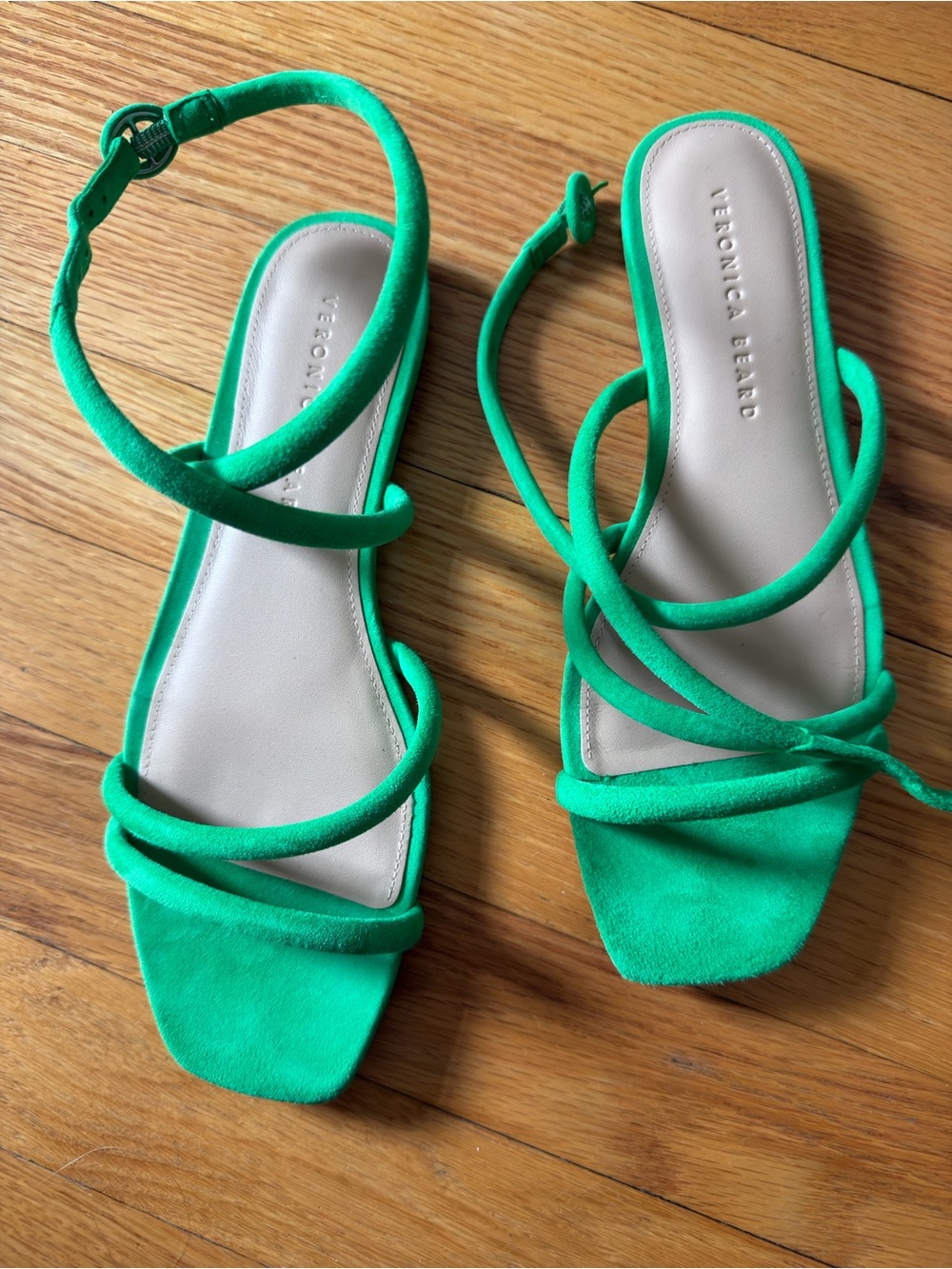Veronica Beard Emerald Green Multi-Strap Slingback Sandals